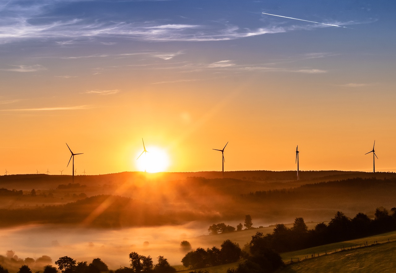 windturbines, sunrise